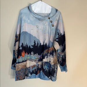 Scenic Print Button-Detail Top